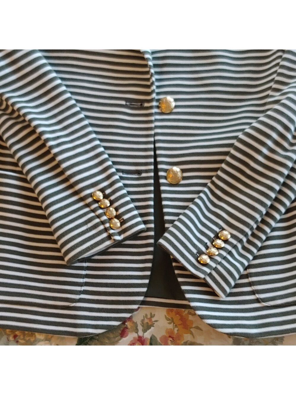 LAUREN Ralph Lauren Olive & Cream Striped Women's Blazer size Medium - Picture 15 of 17